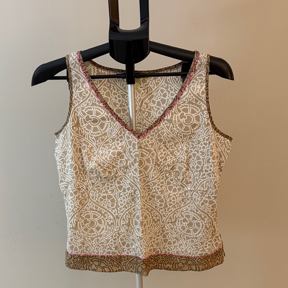 Sigrid Olsen Women’s 100% Cotton Cream and Brown Patterned Camisole Size 10